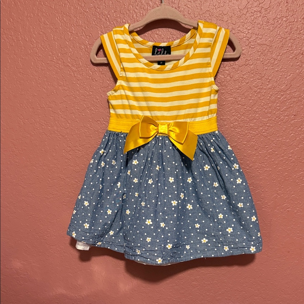 Lilt Yellow Striped Dress with Blue Floral Skirt